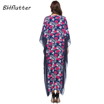 Kol Çiçek Baskı Rahat Maxi Plaj Batwing BHflutter 4XL Artı Boyutu Kadın Giyim 2018 Yeni Stil Uzun Yaz Elbise