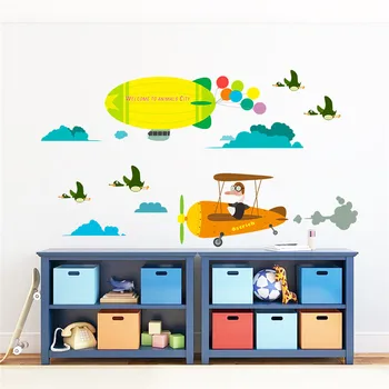 & Uçak Balon Duvar Çıkartmaları Çocuk Odası İçin Çocuk Odası Dekorasyonu Pencere Çocuk eve Decortation Duvar Çıkartması Sanat poster Kreş