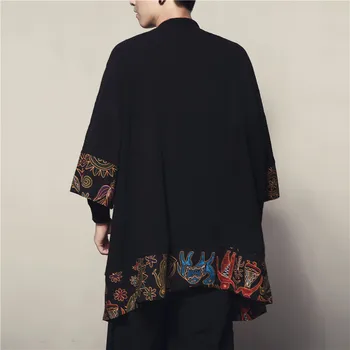 2018 yeni Erkek Pamuk Ceket Kabanlar Uzun Hırka Ceket Çin Tarzı Erkek Moda Rahat Gevşek Rüzgarlık Kimono Şal Keten
