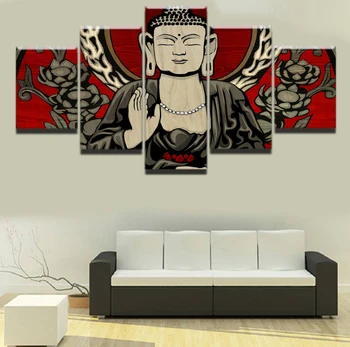 Tuval HD Oturma Odası Duvar Sanat Fotoğraf İçin Resim Çerçevesi 5 Adet Buda Meditasyon Zen Poster Ev Dekoratif Baskılar