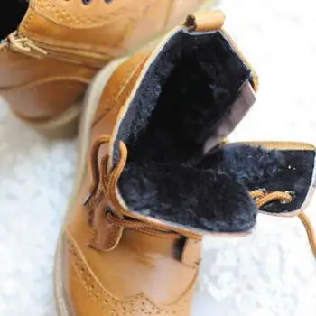 Sonbahar-Kış Hakiki Deri Çocuk ayak Bileği Çizme Erkek Kız Moda Çizmeler Deri Kısa peluş Sıcak Çocuk Bebek Ayakkabı 04
