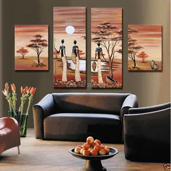 El Afrika hayat yağlı boya yüksek kaliteli ev dekorasyonu duvar kahverengi boya resim indirim modern tuval peyzaj boyalı