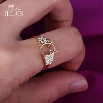 HELON Kadın Güzel Takı Yüzük 7X9mm Oval Yarı Doğal Elmas Düğün Nişan Yüzüğü Mount Ayarı için 10K Sarı Altın Katı