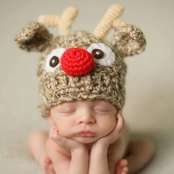 Sevimli Çocuk Tığ Örgü Geyik Bere Şapka Bebek Hayvan Kapak Fotoğrafı Bebek ELF Şapka X Xmas Kasketleri 1 adet H002 Sahne