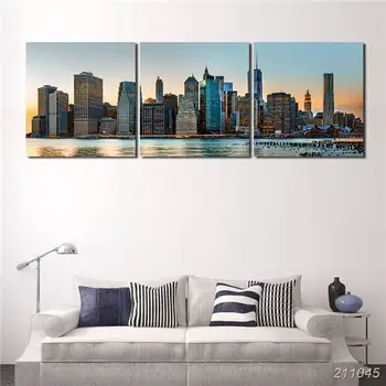 Yaşayan Ev Dekorasyonu Resimleri, Ev Duvar Sanat Tuval Baskı Manhattan Şehir New York Şehir Silüeti Hudson Nehri Poster Çerçeve