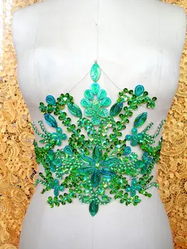 ZBROH el Taslar üzerinde kristaller yeşil yamalar dikmek 22 cm*üst elbise etek kemer için 35 aplike yapılmış