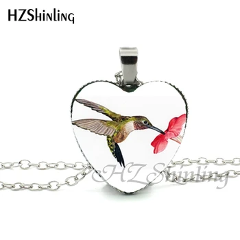 Yeni Mavi Hummingbird Kalp Kolye HZ3 Sanat Kalp Kolye Takı Gümüş Kalp Kolye Hummingbird