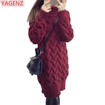 YAGENZ Kadınlar 551 Örme Kazak Ceket Kalınlaşma Kazak Kazak Uzun Elbise Bölümünde Yüksek Yaka Kadın Örgü Yeni Kışlık Bluzlar