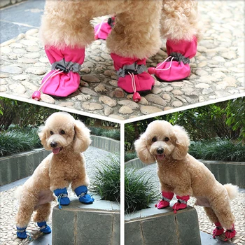 4 adet/Köpekler İçin Kış Sıcak Yumuşak Ayakkabılar Kalın Pet Ayakkabı Küçük Köpek Yavrusu Bot Kırmızı/Mavi/Pembe su Geçirmez set