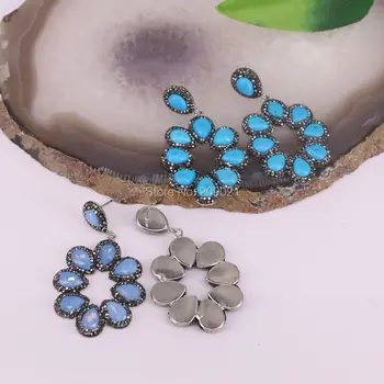 Moda Stil 5pair çiçek su damla küpe kadınlar için yapay elmas mavi taş/kristal çekicilik dangle küpe takı pave