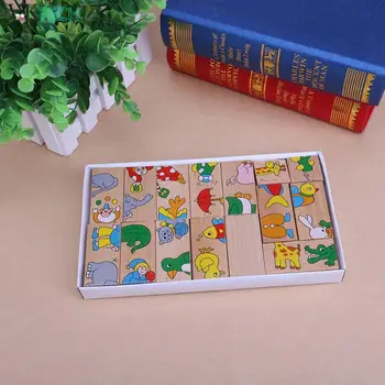 15pcs/set Ahşap Puzzle Karikatür Hayvan Bebek Eğitim Beyin Eğitimi Montessori Eğitim Fikri Domino Oyuncak Bulmaca