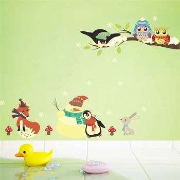 Kardan adam penguen dalları 30*90cm duvar çıkartmaları yatak odası ev dekorasyonu karikatür hayvanlar duvar çıkartmaları diy poster pvc duvar sanat baykuşlar