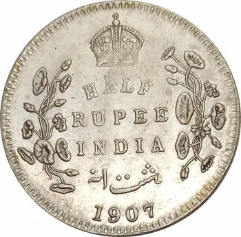 İngiliz Hindistan Rupisi 1/2 Edward VII 1907 Yarım Rupisi Pirinç Gümüş Sikke Kopya Kaplama