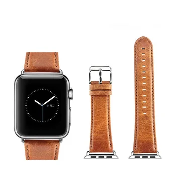 İwatch için Apple Watch İçin hakiki deri kordonlu saat kayışı bant 520/38 mm & Crazy horse deri bilezik bilek kayışı 3/2/1 serisi