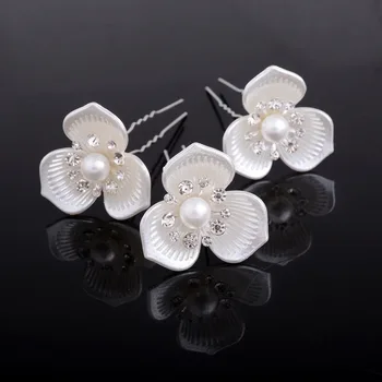 Çiçek Saç PİNKSEE 6 Adet Beyaz Renk Üç Yaprakları Toptan Gelin Tacı Düğün Şapkalar Takı Aksesuarları Pim