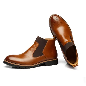 Adamlar Chelsea Botlar, Nefes Alabilen Pu Deri Elbise Ayakkabı Bot Kırmızı Kahverengi İçin Yeni Sıcak Satış Sonbahar Erkek Rahat Ayakkabılar Sivri Burunlu