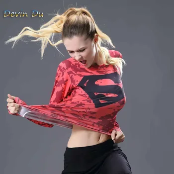 2017High kaliteli Kadın gömlek Vücudun Marvel kostümü Süpermen T Gömlek Uzun Kollu Kız Fitness Tayt Sıkıştırma t shirt T-
