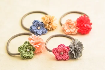 Rasgele Renkler Moda Çiçek Elastik Saç Bantları Sağlam Kawaii Taş Tül Çiçek Kız Kauçuk Sakız İp Headware Tığ Sevimli