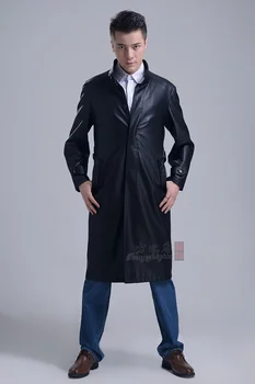 2018 Sonbahar Erkek ultra uzun deri giyim deri trençkot Gabardina de kafa derisi palto takım elbise yaka erkek deri KIS