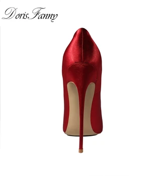 DorisFanny saten gelin pompalar Toe kadın ayakkabı Sivri Yüksek kalite aşırı Seksi yüksek topuklu Boyutu 12cm