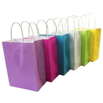 1 Adet/lot Festivali Hediye Kraft Kağıt Torba Alışveriş çantası çok İşlevli Şeker Renkli Kağıt Çanta DİY 21x15x8cm İşler