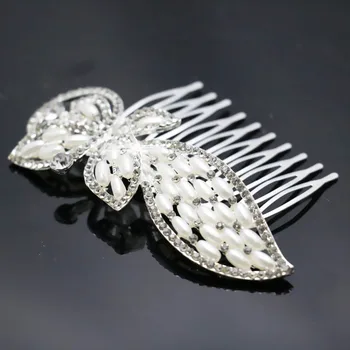 Yüksek kaliteli Takı Aksesuarları Moda Gelin Saç Tarak Hairwear Çiçek Köpüklü Kristal Düğün Tiara el Yapımı Gümüş Yaprak