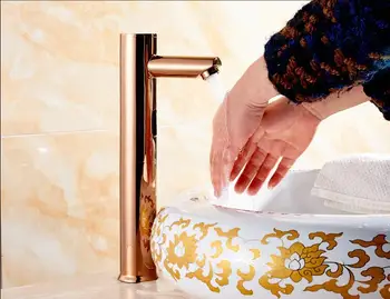 Pirinç Banyo Lavabo Musluk Havza Otomatik Sensör Ücretsiz Sensör altın tek Soğuk Otomatik El Musluk Dokunun Mikser Musluk