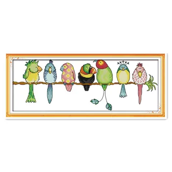 Nakış çizim seti nakış çapraz dikiş 11ct 14ct tam set, renkli papağan karikatür el yapımı nakış boyama