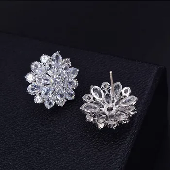 Vecalon Kadın Çiçek küpe Kristal AAAAA Zirkon 925 gümüş Parti düğün kadınlar için Güzel Takı Küpe