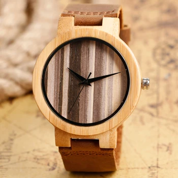 2017 Erkekler Doğal Ahşap Kahverengi Hakiki Deri Bilek İzle Kadın Bambu Saati Hediye Üst reloj madera Saatler Saatler