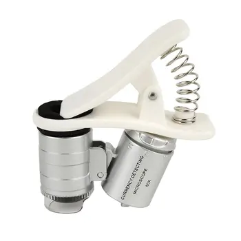 NFLC-60X Evrensel Cep Telefonu Mini Taşınabilir Klip Mikroskop Büyüteç Büyüteç ve UV Para Dedektörü, Gümüş LED el Feneri