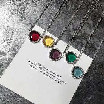Kadınlar için marka Mücevherat Sonsuz Klavikula Kolye Moda Pomell çok Renkli Üçgen Zirkon Kristal Şeker Gümüş Kolye