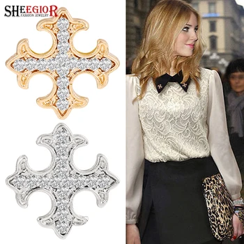 Kadınlar için SHEEGİOR Altın Gümüş Haç Broş Pin Erkek Rozet Güzel Rhinestone Mini Küçük Yaka Broş Takı Hediye Moda