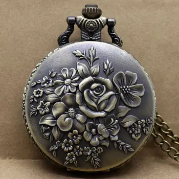 Moda Kadınlar Hediye Blomming Çiçek Desen Kuvars Cep Saati Antika Bayan Kolye Hediye Ücretsiz Kargo