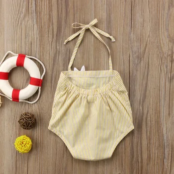 Çiçek Yeni Doğan Bebek Kız Sunsuit Kız Çocuk Giyim Kolsuz Yaz Elbise Sunsuit Tulum Badi Badi Pamuk Çizgili