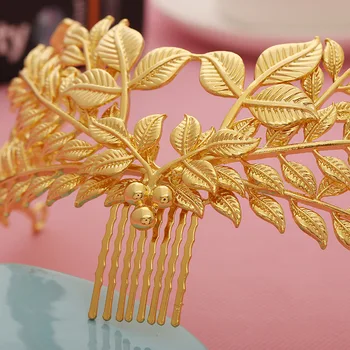 Gelin Saç Takı Kafası parçası İçin vintage Gelin Saç Aksesuarları Düğün Altın Renkli Taç Yaprak Alaşım Saç Combs Tiara