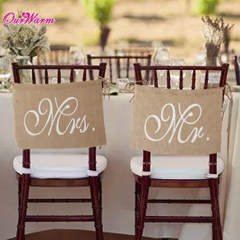 30 x 20 cm Haki Bay & Bayan Yün Sandalye Banner Sandalye İşareti Çelenk Rustik Düğün Dekor