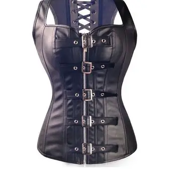 Yüksek Kaliteli Seksi Kadın PVC Steampunk Corselet Çelik Overbust Faux Deri Korse Vücut W31036 Büstiyer Üstleri Shapewear Kemikli