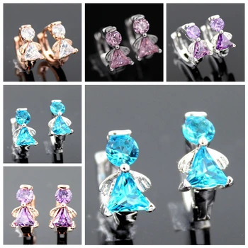 Almei Düğün Kristal Melek Periler Küpe Oorbellen 4 renk Kadınlar İçin Kulak Damızlık Küpe Kız Pembe Mavi Brincos Takı YR001