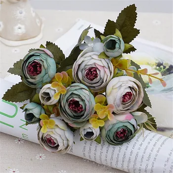 Şenlikli Parti Sahte Sonbahar Dekoratif Çiçek Malzemeleri Canlı Gerçek Dokunmatik Çay Buket Çiçek Yaprak Düğün Ev Dekorasyon Rose