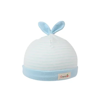 Pamuk Çizgili Yeni Doğan Bebek Şapka Tavşan Bebek Lastik Şapka Bebek, Çocuk, Kız Bere Şapka Yumuşak Sevimli Şapka Bahar Erkek Giyim Kulak