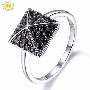 Hutang Taş Takı Doğal Siyah Spinel 925 Gümüş Piramit Taş Nişan Yüzüğü Güzel Moda Takı Hediye Katı