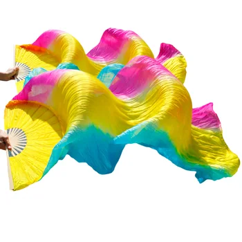 2018 satan Yüksek Gerçek İpek 1 Çift el yapımı kadın Kaliteli Fan Oryantal Dans turkuaz sarı 90*180 cm gül Dans İpek Peçe