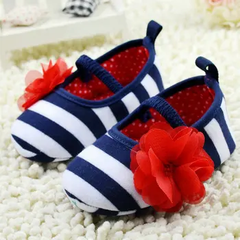 Yaz Bebek Ayakkabıları Çiçek Çocuk Kız Pamuk Yumuşak Elastik Bant lastik Tabanlı Ayakkabı Beşik Ayakkabı Kullanın Aydır kayıp Çizgili