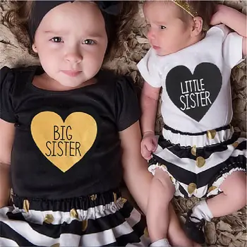 Bebek Bebek Gömlek Elbise Çocuk Giyim Yaz Kız Kostüm 2PC Kıyafetler Sevimli Küçük Kız Elbise Pantolon Büyük Kardeş T Kızlar-
