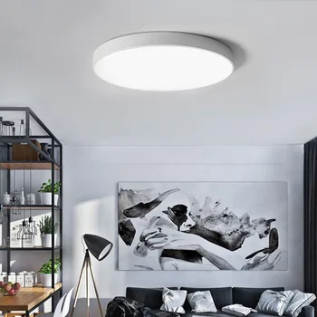 Modern basit Ultra ince 5CM LED tavan dairesel oturma odası lamba yatak odası siyah/beyaz Tavan Işıkları oda ofis lambası lamba