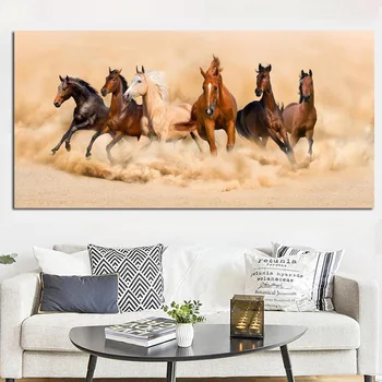 Oturma Odası Cuadros Ev Dekorasyonu için Canvas Duvar Resmi Modern Peyzaj Poster Baskı Özet Altı Koşan Atlar yağlı Boya