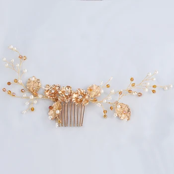 1 adet/lot Kristal Rhinestone Düğün Gelin Saç Altın Metal Asma Takı Peine Çiçek Klibi Tarak Şapkalar Aksesuarlar el Yapımı