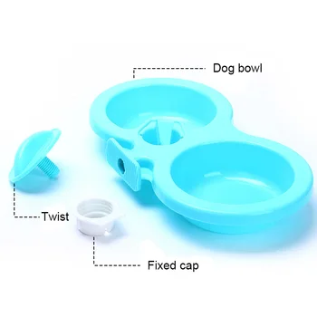 Besleyici Köpek Yavrusu İçin Kase Asılı 2 Boyutları Pet Kafes Kedi Otomatik Su İçme Çift Kullanımlı Köpek Çift Kase Mavi/Pembe/Yeşil