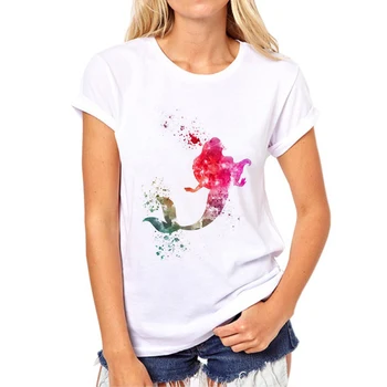 Moda Giyim Renkli resim Yıldızlı Gökyüzü Baskı t shirt Kadınlar Rahat haut femme tees kız tişörtleri Sw5-5 Denizkızı#